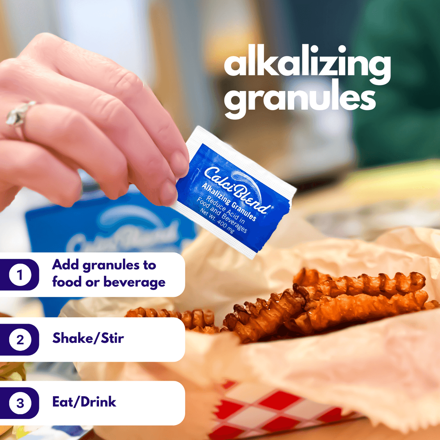 CalciBlend Alkalizing Granules How to Use - Shake Directly on Food
